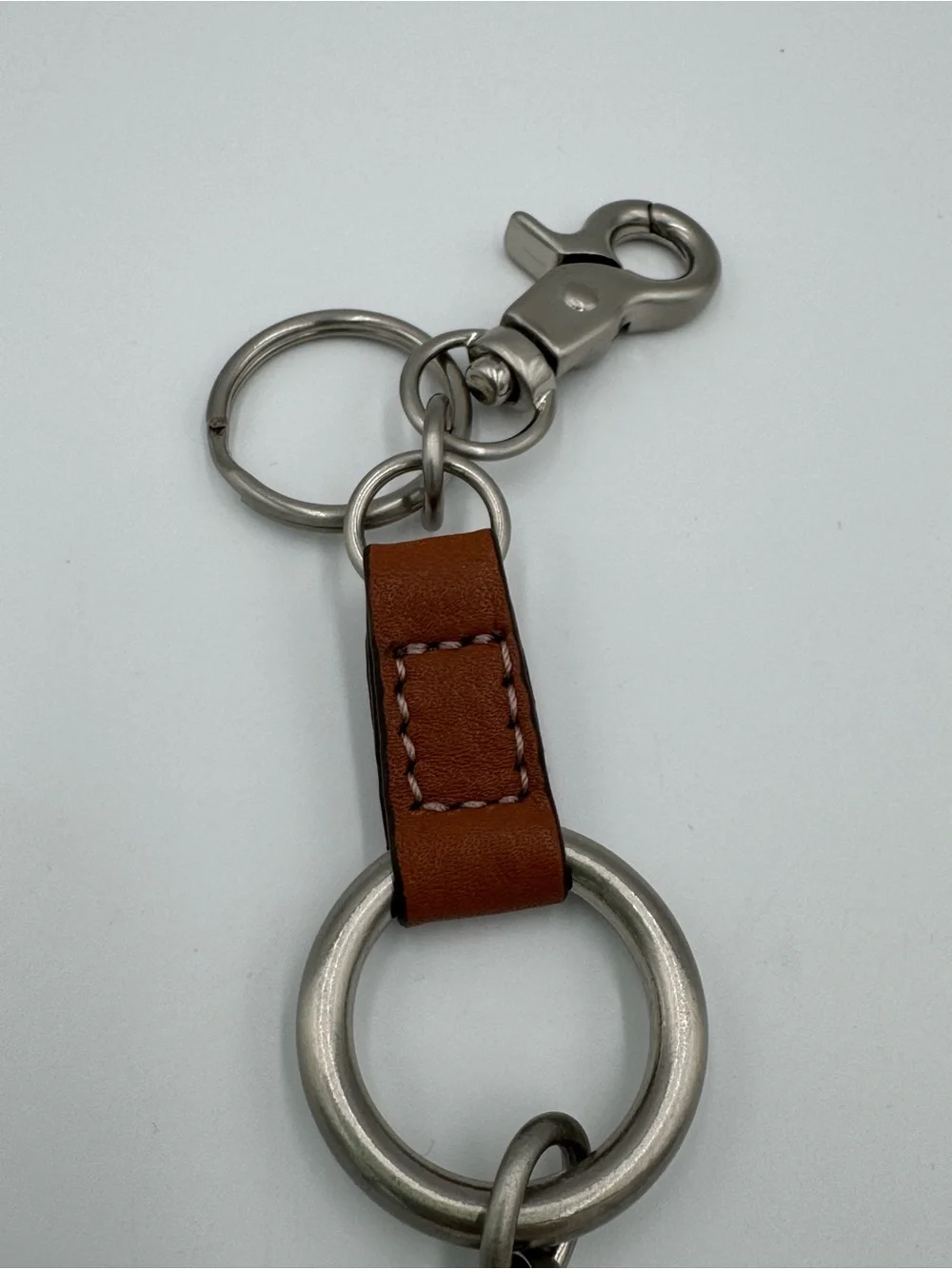b. makowsky Tan Leather & Silver-Tone Monogram Keychain / Bag Charm
